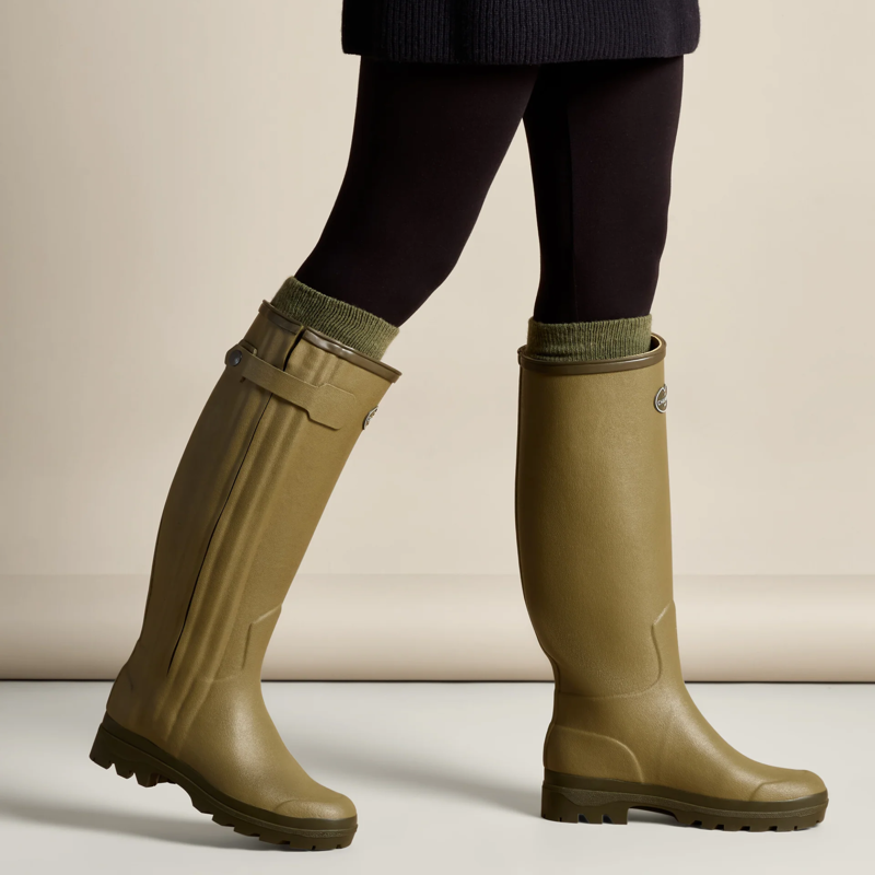 Le Chameau Chasseur Women's Neoprene Lined Zip Wellington Boot in Vert Vierzon-4